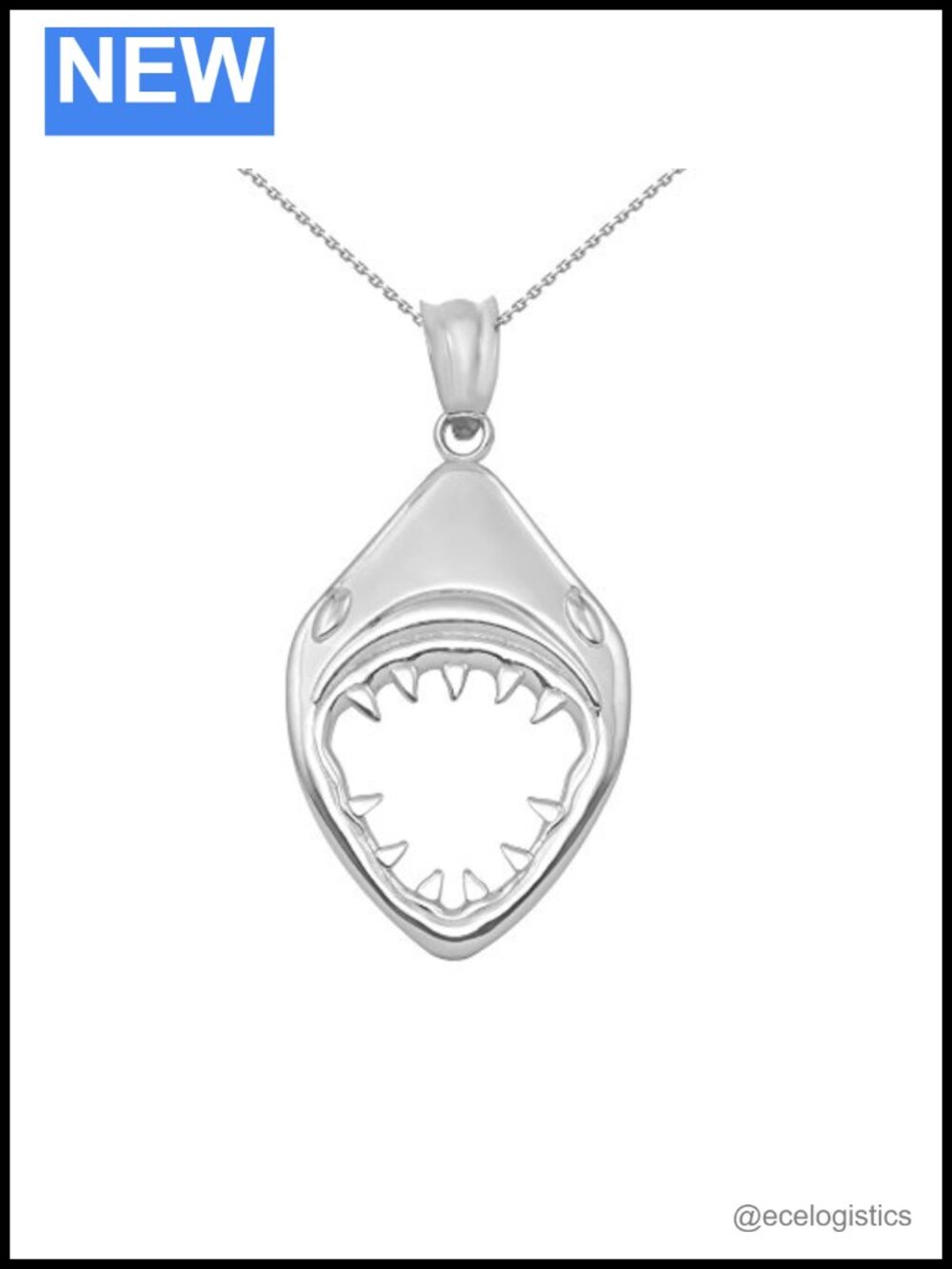 925 Sterling Silver Shark Head Pendant Necklace